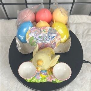 Colorful Easter Egg Candles with Ceramic Chick Holder